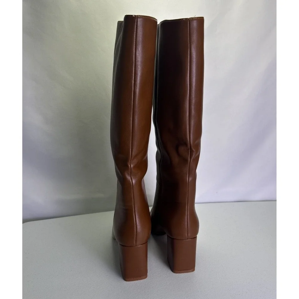 Wetkiss Womens Knee High Boots Size 6 Brown Faux Leather Pointed Toe NWB